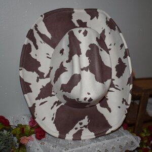 Rustic Brown Cow Print Country Farm Western Cowboy Cowgirl Wide Brim Hat